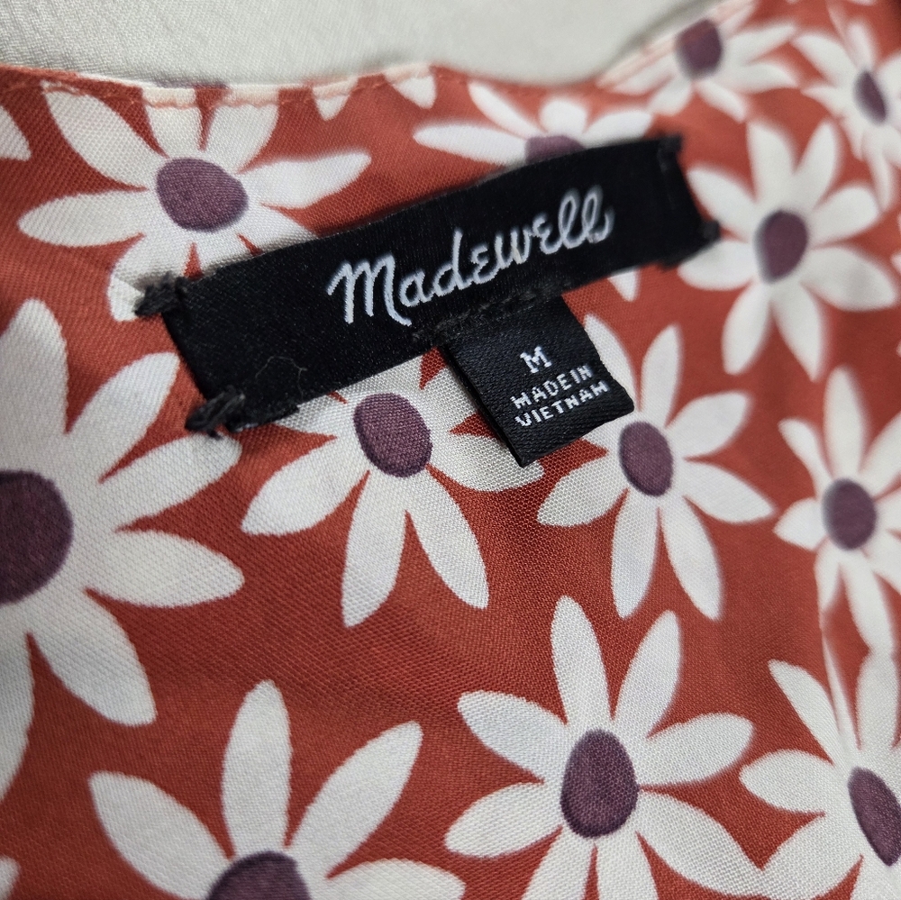 Madewell Clara Falling Daisy Midi Faux Wrap Slit Size Medium Dress Short Sleeve - Picture 4 of 8
